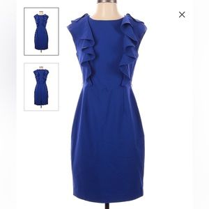 Calvin Klein royal blue ruffle crew neck shift dress size 8